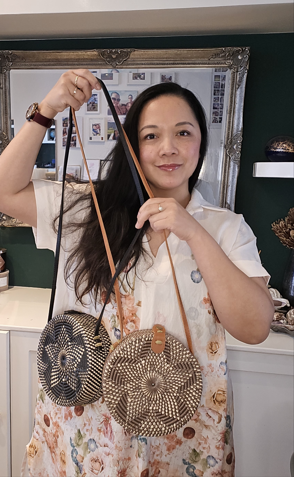 Hand made round rattan bag