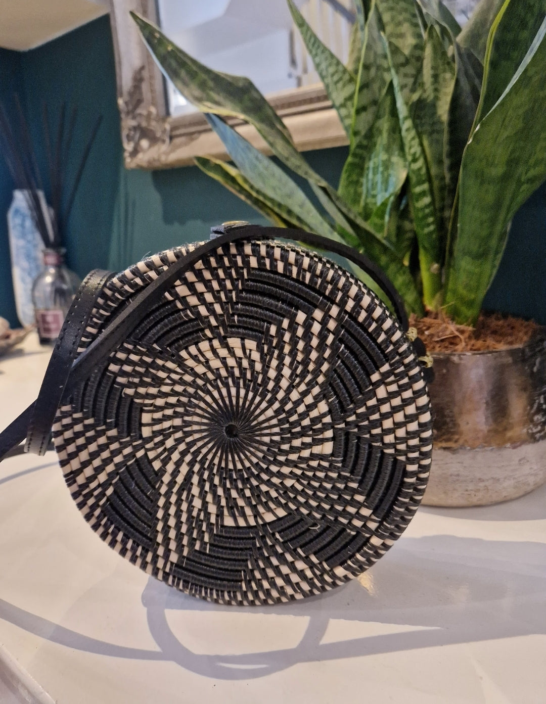 Hand made round rattan bag