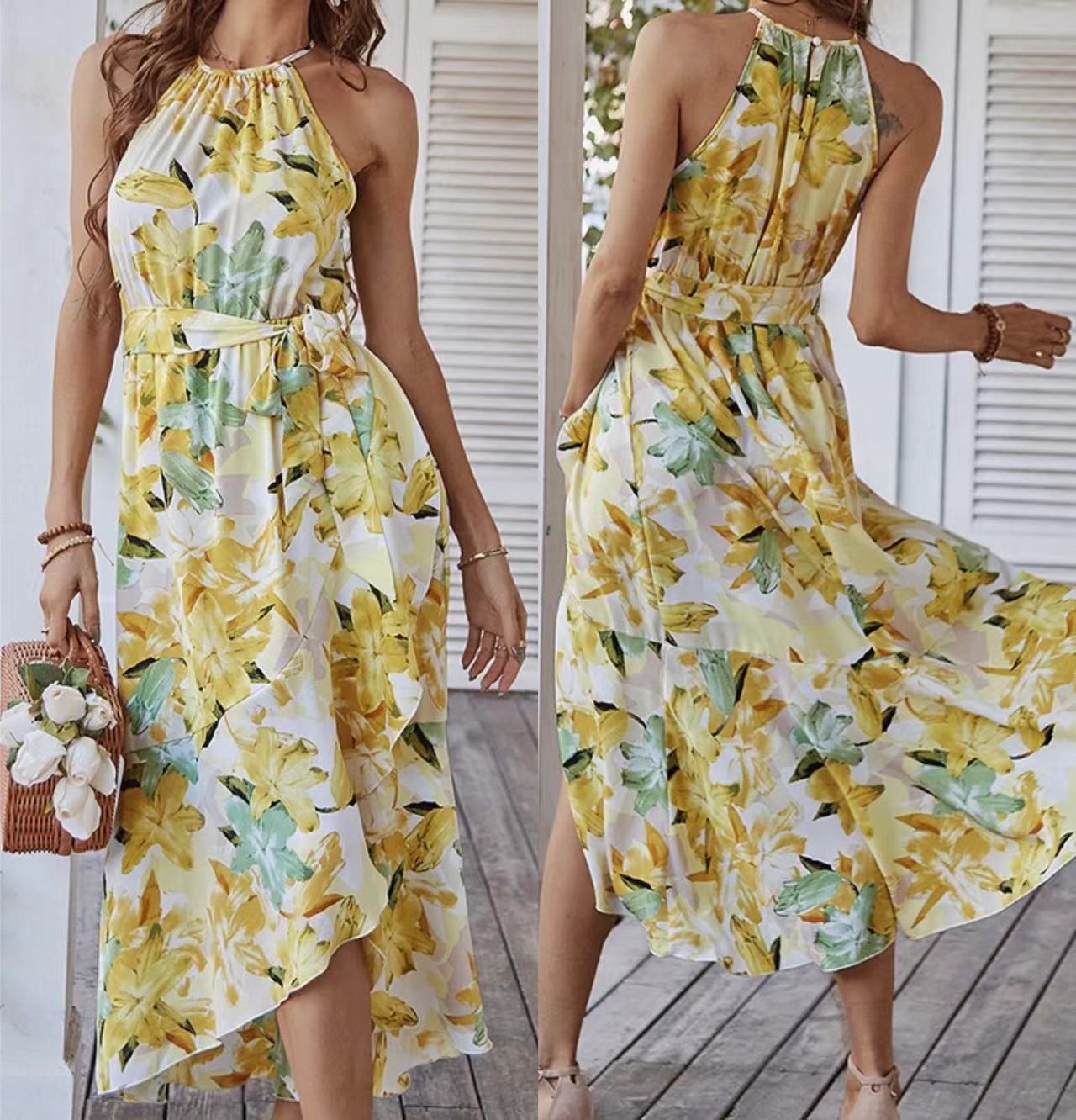 Fashion Print Halterneck Boho Dress Leisure Vacation