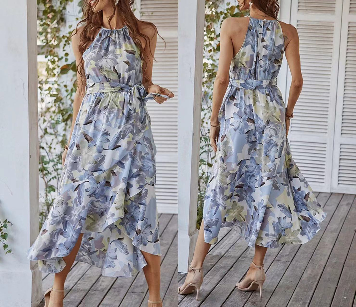 Fashion Print Halterneck Boho Dress Leisure Vacation